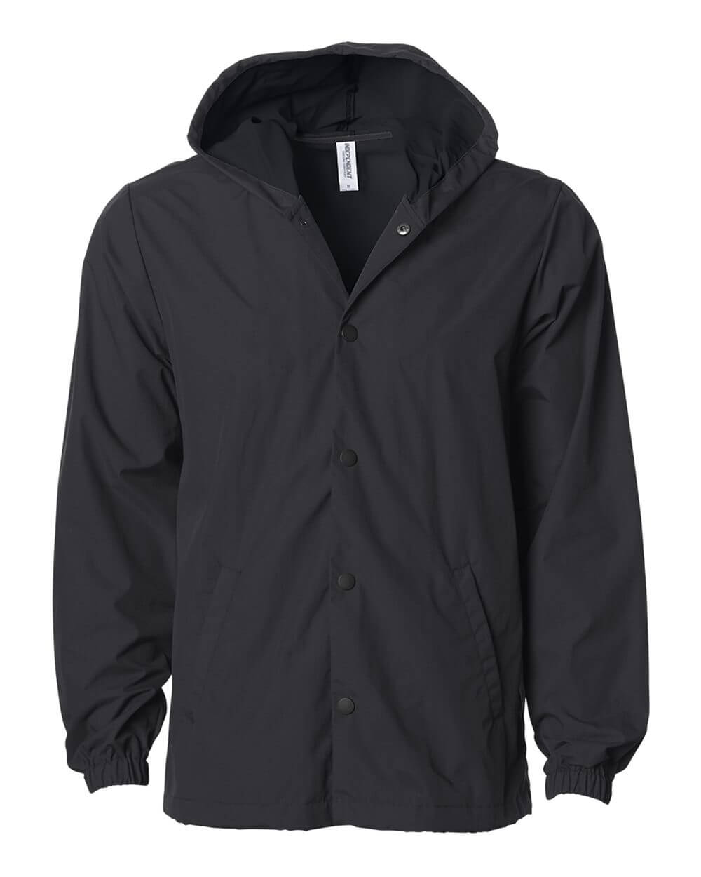 Independent Trading Co Hooded Water Resistant Windbreaker Jacket in Black/Black