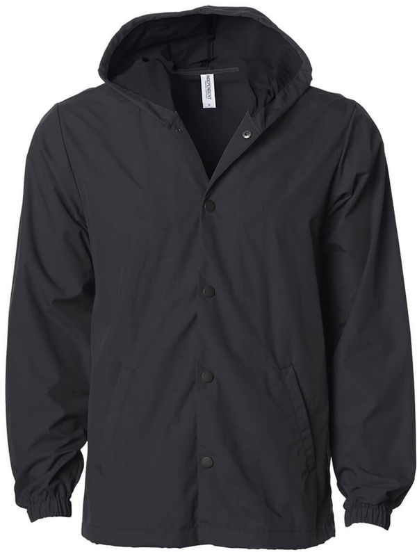 An image of a Custom Independent Trading Co Hooded Water Resistant Windbreaker Jacket in Black/Black!