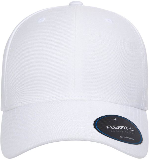 Am image of a Custom Yupoong Flexfit Nu® Adjustable Cap in White!