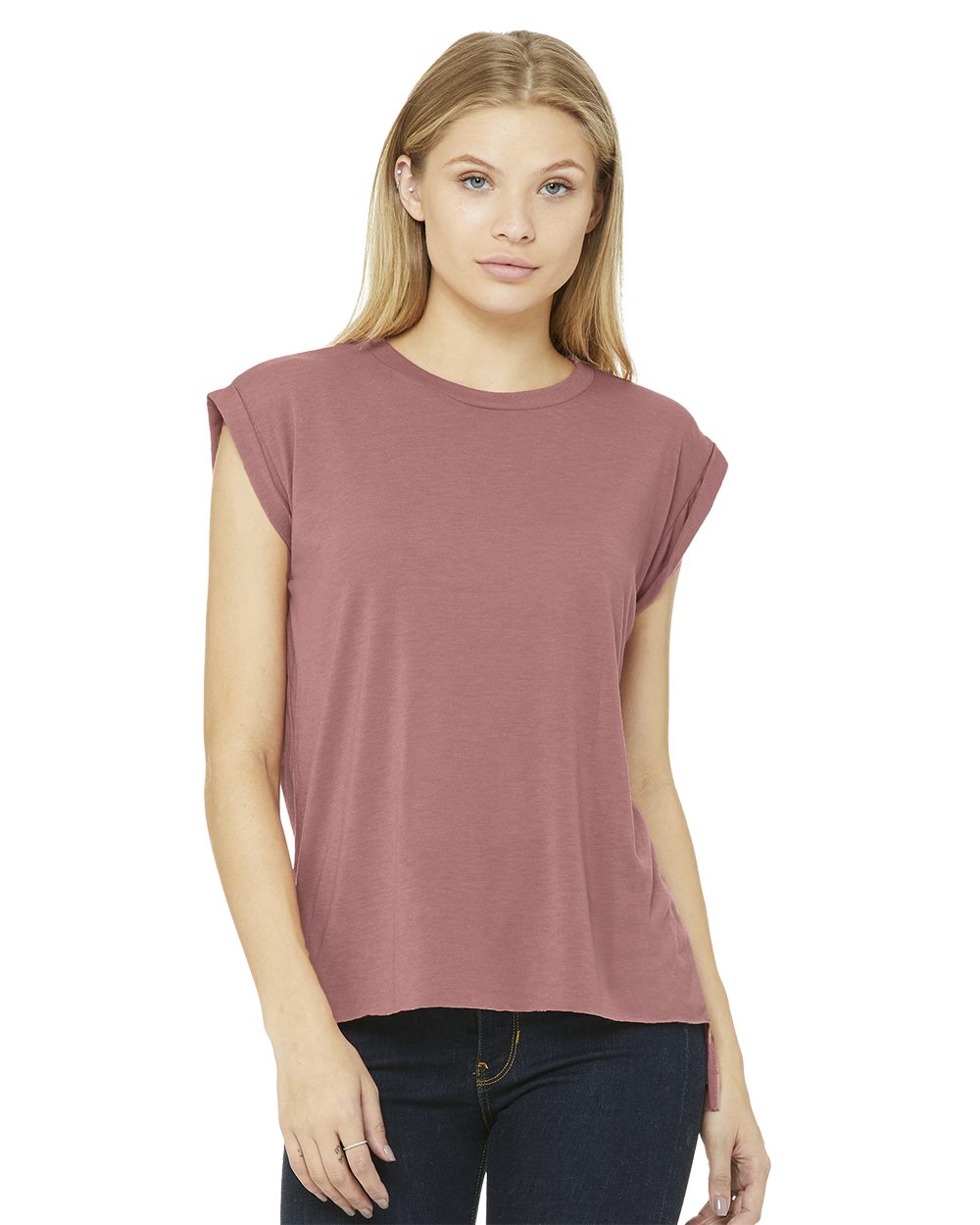 Bella and Canvas Womens Flowy Rolled Cuffs Muscle Tee
