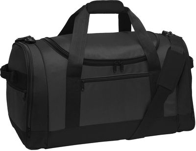 Am image of a Custom Port Authority Voyager Sports Duffel Bag in Dark Grey/Black!