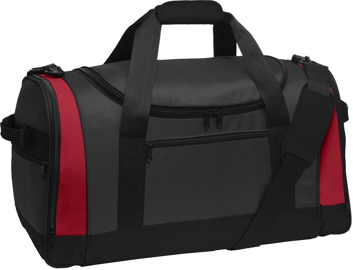 Port Authority Voyager Sports Duffel Bag in Dark Grey/Red