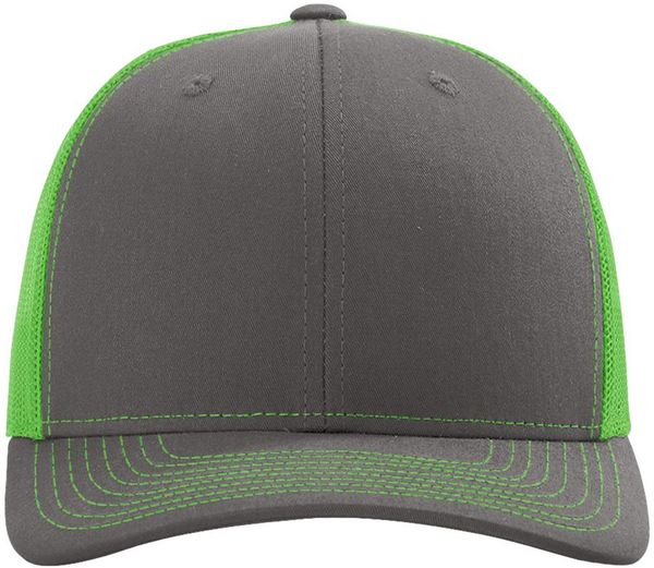 An image of a Custom Richardson Snapback Trucker Cap in Charcoal/Neon Green!