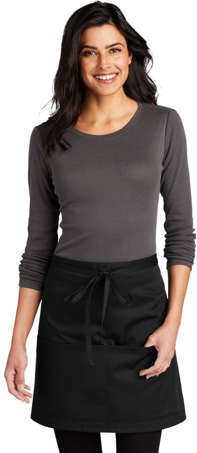 Am image of a Custom Port Authority Easy Care Half Bistro Apron with Stain Release in Black!