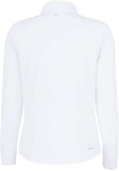 Am image of a Custom Puma Gold Ladies Quarter Zip in White Glow!
