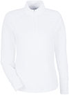 Am image of a Custom Puma Gold Ladies Quarter Zip in White Glow!