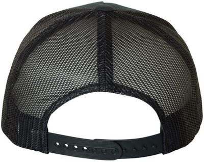 Am image of a Custom Yupoong Adult 5 Panel Retro Trucker Cap in Black!
