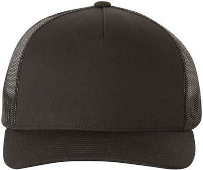 Am image of a Custom Yupoong Adult 5 Panel Retro Trucker Cap in Black!