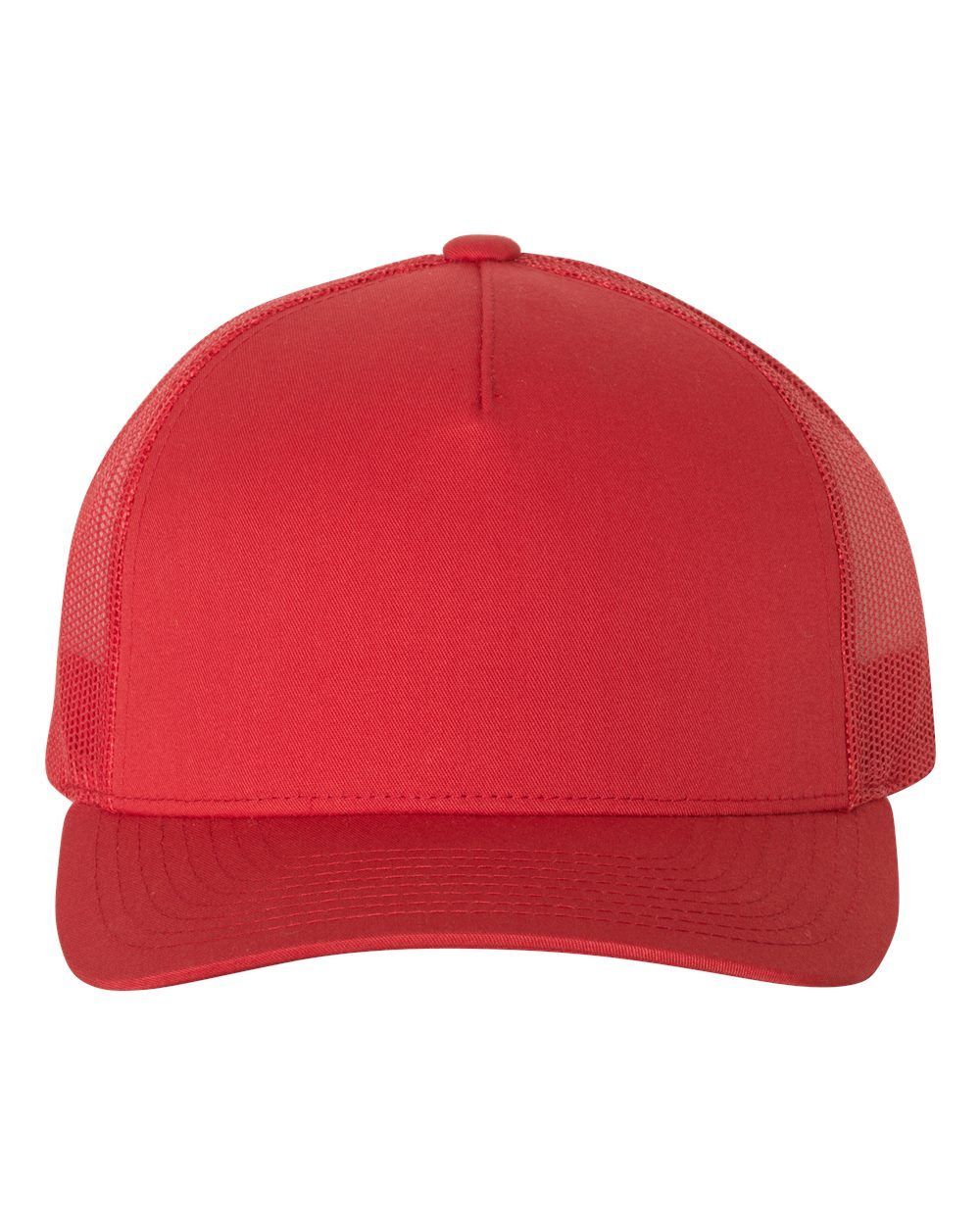 Yupoong Adult 5 Panel Retro Trucker Cap in Red