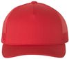 An image of a Custom Yupoong Adult 5 Panel Retro Trucker Cap in Red!