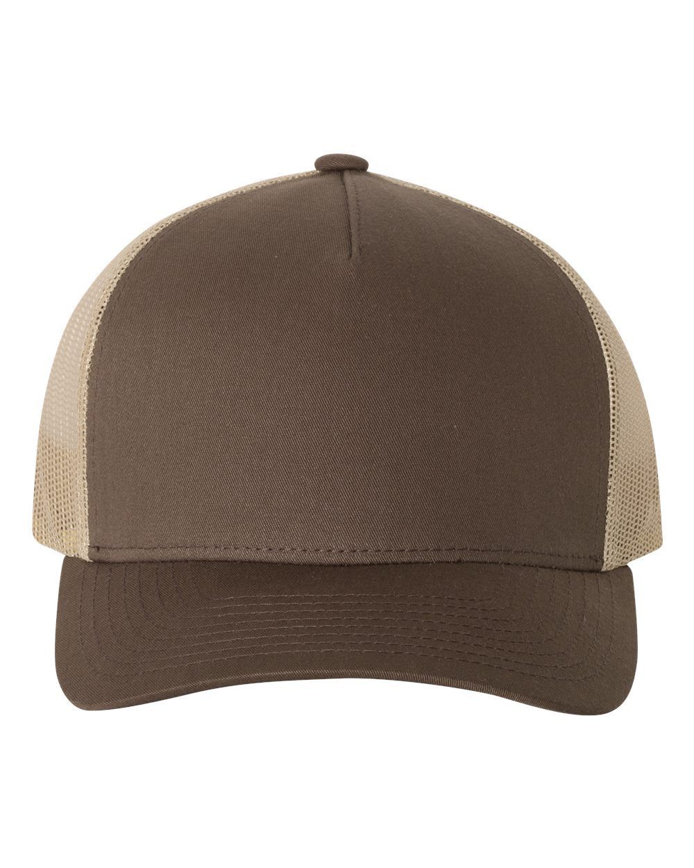 Yupoong Adult 5 Panel Retro Trucker Cap in Brown/Khaki
