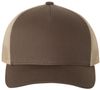 Am image of a Custom Yupoong Adult 5 Panel Retro Trucker Cap in Brown/Khaki!