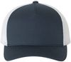 Am image of a Custom Yupoong Adult 5 Panel Retro Trucker Cap in Navy/White!