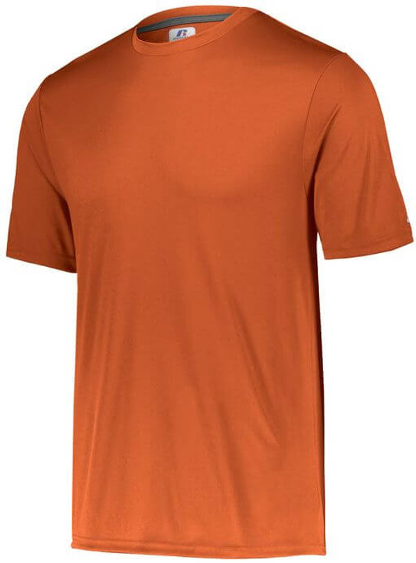 Am image of a Custom Russell Athletic Dri Power Core Performance Tee in Burnt Orange!