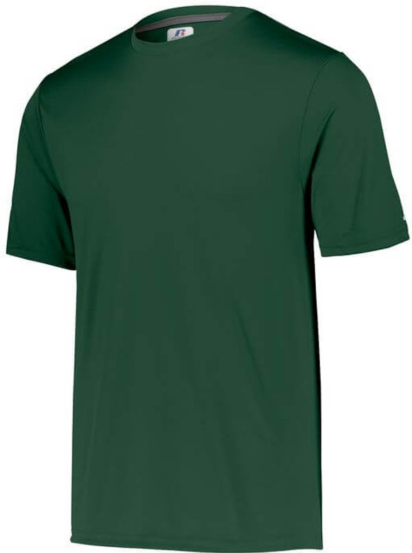 Am image of a Custom Russell Athletic Dri Power Core Performance Tee in Dark Green!