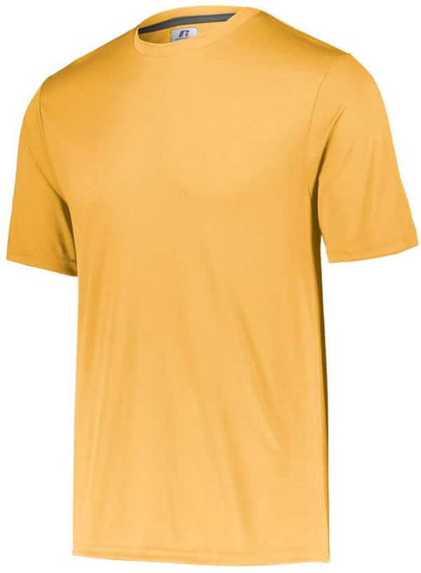 Am image of a Custom Russell Athletic Dri Power Core Performance Tee in Gold!