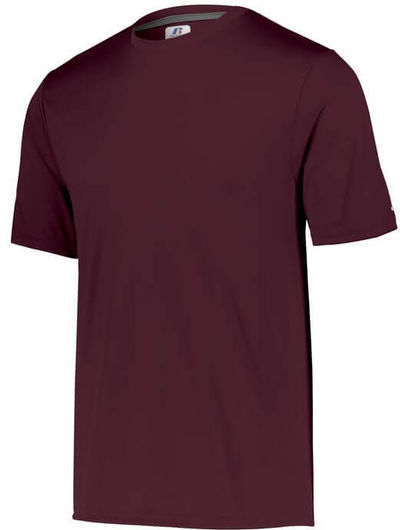 Am image of a Custom Russell Athletic Dri Power Core Performance Tee in Maroon!