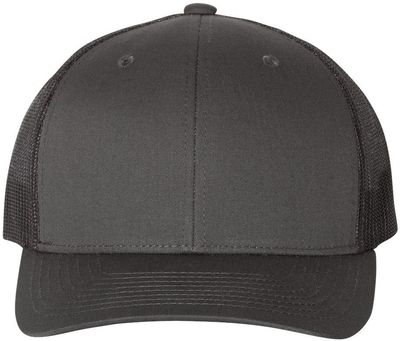 Am image of a Custom Yupoong Adult Retro Trucker Cap in Charcoal/Black!