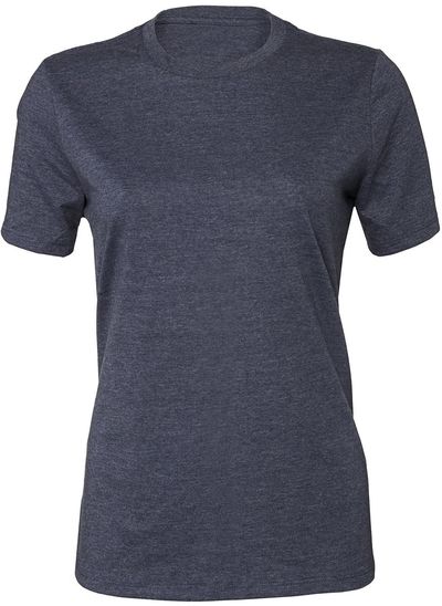 Am image of a Custom Bella and Canvas Ladies Relaxed Fit Heather CVC T Shirt in Heather Navy!