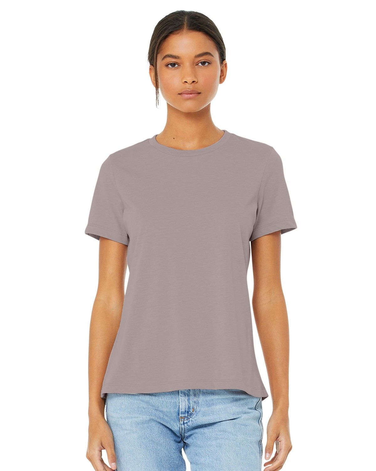 Bella and Canvas Ladies Relaxed Fit Heather CVC T Shirt in Heather Pink Gravel