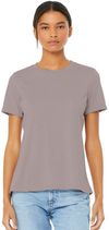 Am image of a Custom Bella and Canvas Ladies Relaxed Fit Heather CVC T Shirt in Heather Pink Gravel!