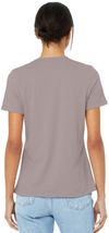 Am image of a Custom Bella and Canvas Ladies Relaxed Fit Heather CVC T Shirt in Heather Pink Gravel!