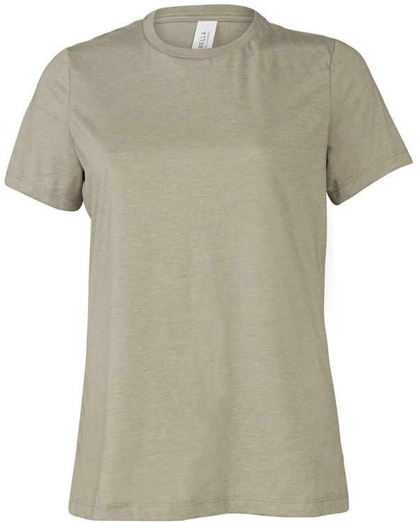 Am image of a Custom Bella and Canvas Ladies Relaxed Fit Heather CVC T Shirt in Heather Stone!