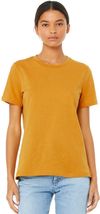 Am image of a Custom Bella and Canvas Ladies Relaxed Fit Heather CVC T Shirt in Heather Mustard!