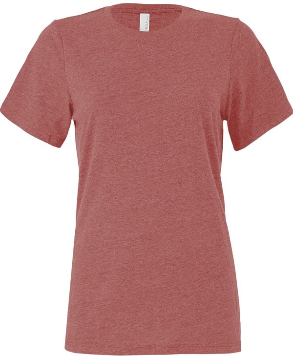 Am image of a Custom Bella and Canvas Ladies Relaxed Fit Heather CVC T Shirt in Heather Mauve!