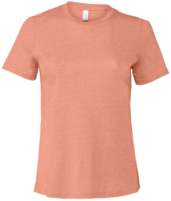 Am image of a Custom Bella and Canvas Ladies Relaxed Fit Heather CVC T Shirt in Heather Sunset!