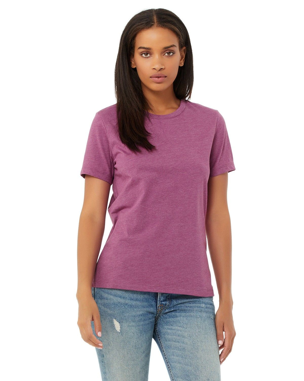 Bella and Canvas Ladies Relaxed Fit Heather CVC T Shirt in Heather Magenta