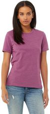 Am image of a Custom Bella and Canvas Ladies Relaxed Fit Heather CVC T Shirt in Heather Magenta!