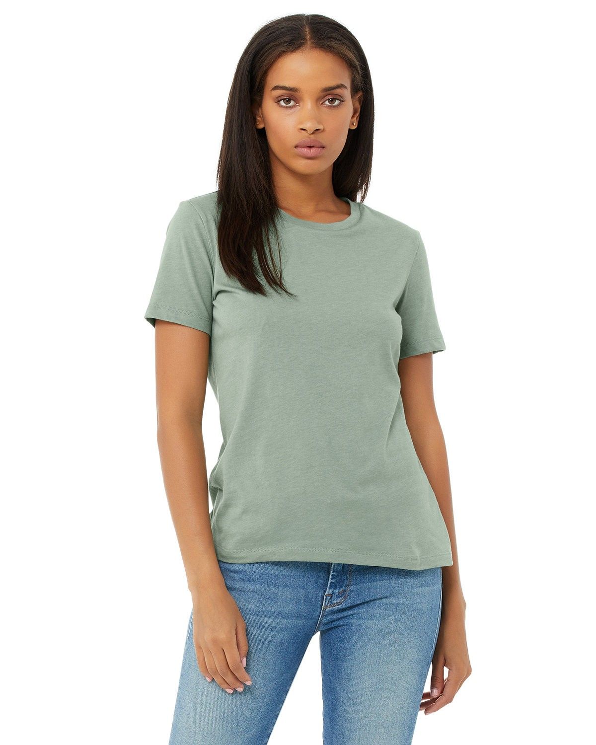 Bella and Canvas Ladies Relaxed Fit Heather CVC T Shirt in Heather Sage