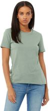 Am image of a Custom Bella and Canvas Ladies Relaxed Fit Heather CVC T Shirt in Heather Sage!