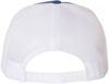 Am image of a Custom Yupoong Five Panel Classic Trucker Cap in Royal/White!