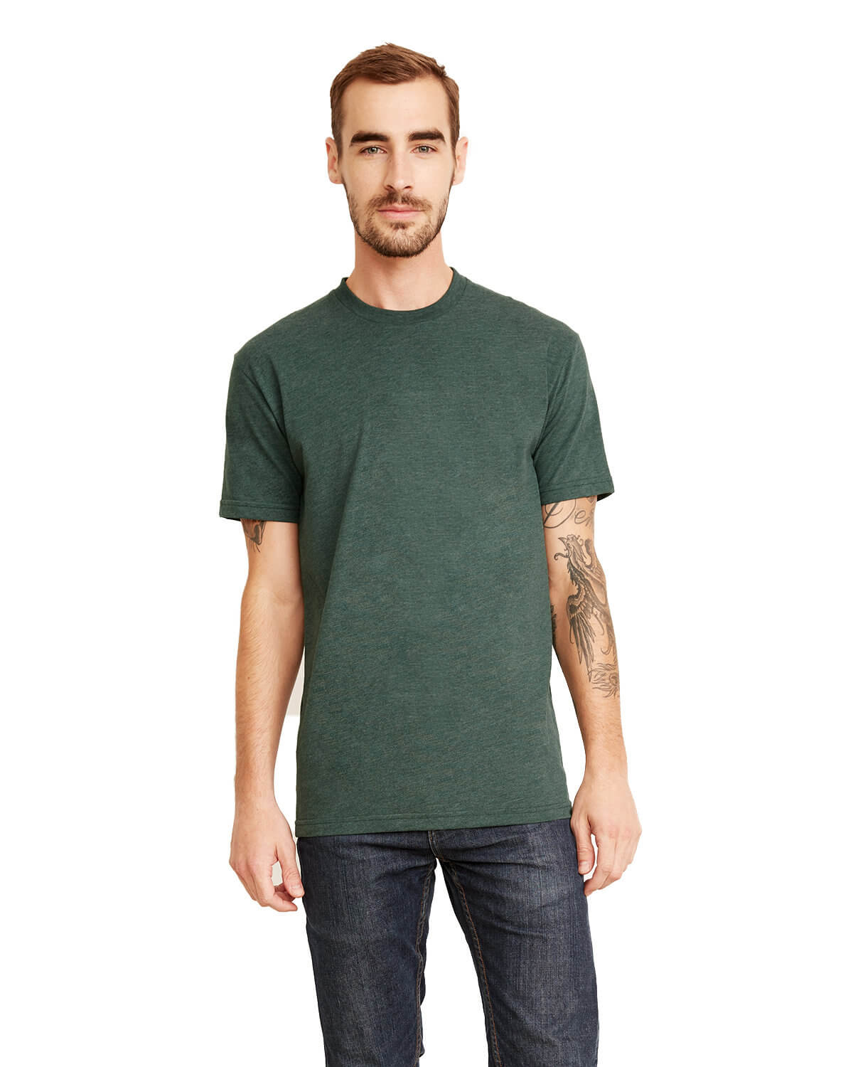 Next Level Men's Sueded Crew in Heather Forest Green