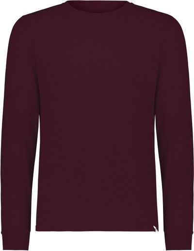 Am image of a Custom Russell Athletic Essential Long Sleeve Tee in Maroon!