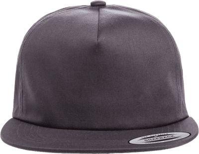 Am image of a Custom Yupoong Adult Unstructured 5 Panel Snapback Cap in Charcoal!