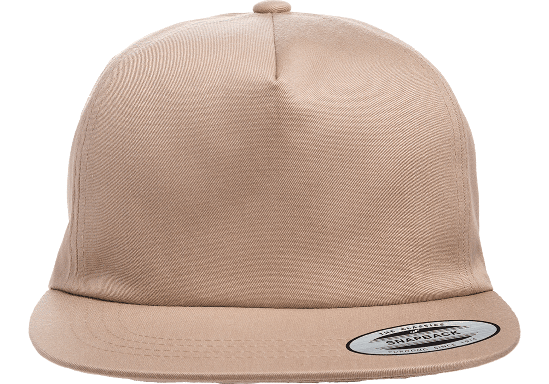 Yupoong Adult Unstructured 5 Panel Snapback Cap in Khaki