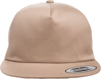 Am image of a Custom Yupoong Adult Unstructured 5 Panel Snapback Cap in Khaki!