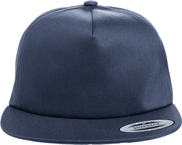 An image of a Custom Yupoong Adult Unstructured 5 Panel Snapback Cap in Navy!
