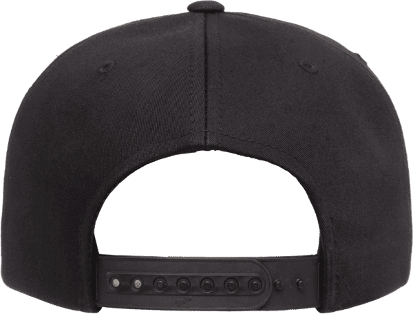 Am image of a Custom Yupoong Adult Unstructured 5 Panel Snapback Cap in Black!