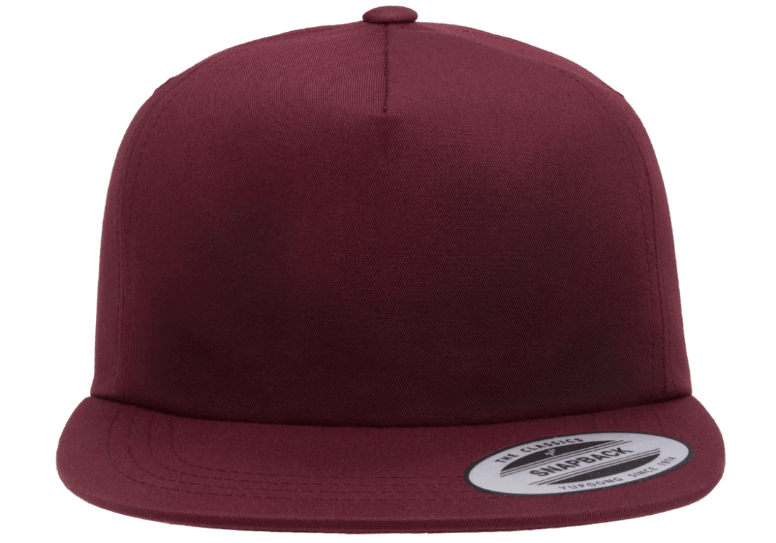 Yupoong Adult Unstructured 5 Panel Snapback Cap in Maroon