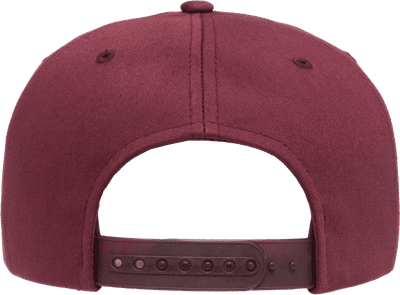Am image of a Custom Yupoong Adult Unstructured 5 Panel Snapback Cap in Maroon!