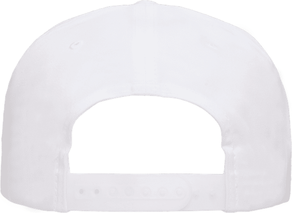 Am image of a Custom Yupoong Adult Unstructured 5 Panel Snapback Cap in White!
