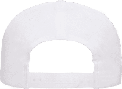 Am image of a Custom Yupoong Adult Unstructured 5 Panel Snapback Cap in White!