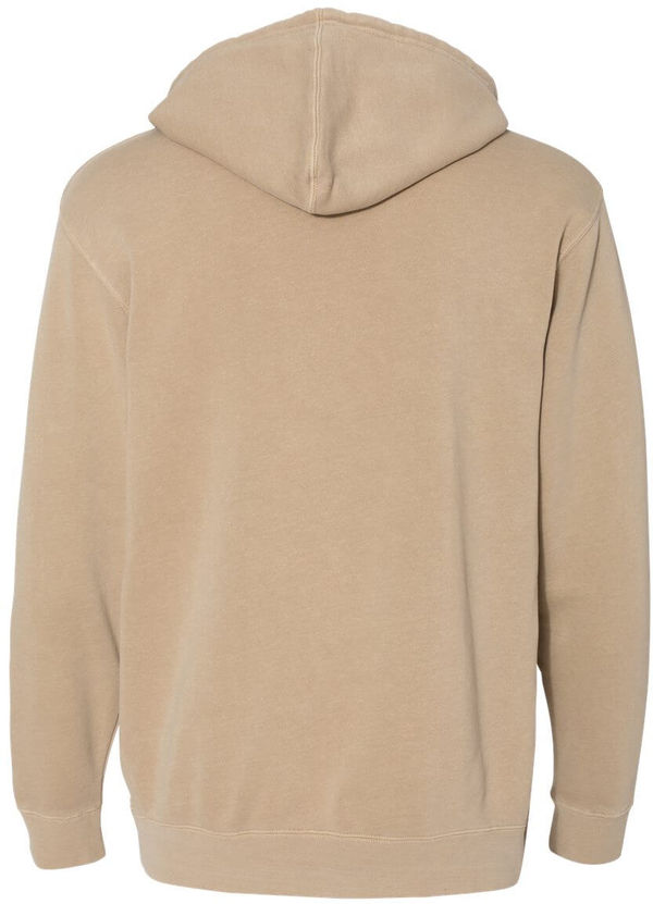 Am image of a Custom Independent Trading Co Pigment Dyed Hooded Sweatshirt in Pigment Sandstone!