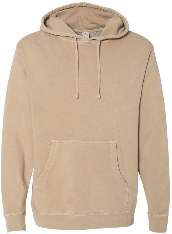 Am image of a Custom Independent Trading Co Pigment Dyed Hooded Sweatshirt in Pigment Sandstone!