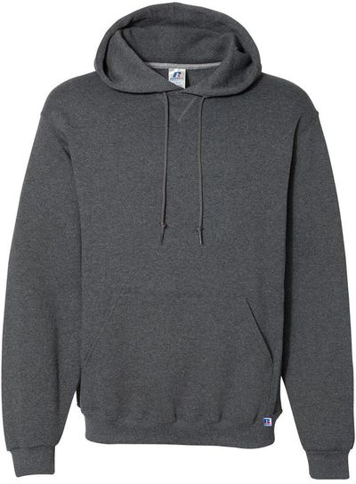 Am image of a Custom Russell Athletic Dri Power Fleece Hoodie in Black Heather!