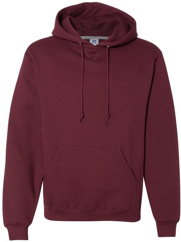 Am image of a Custom Russell Athletic Dri Power Fleece Hoodie in Maroon!